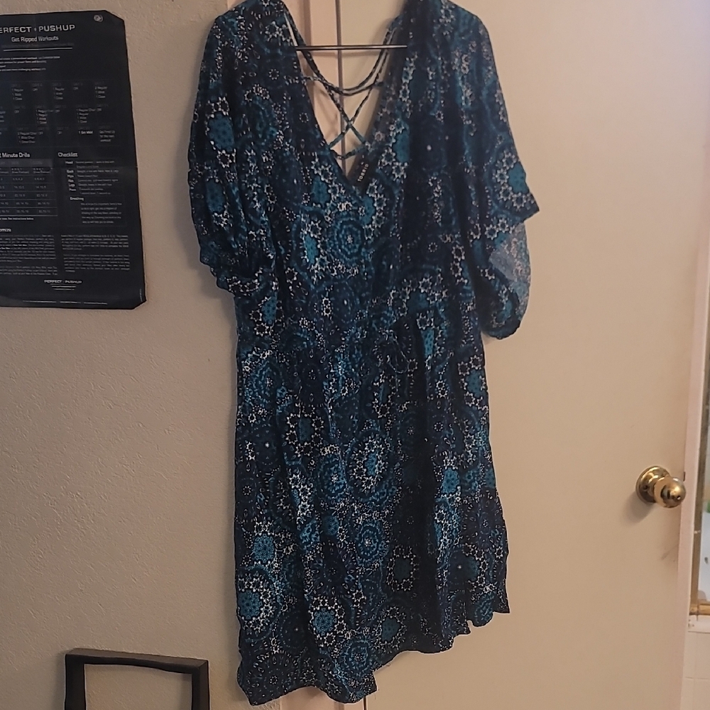 Torrid Blue and Green Sequin Tie Front Sundress